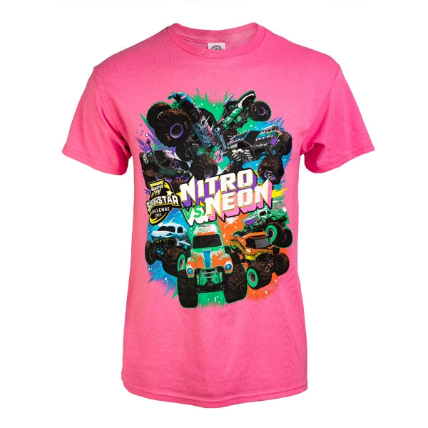 Monster Jam Super Star Challenge Nitro Neon Youth Pink T-shirt