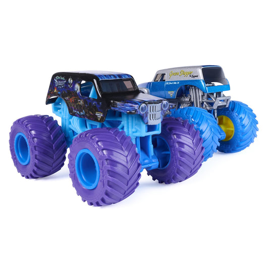 1:64 Son-Uva Digger side profile in front of 1:64 Grave Digger Legend